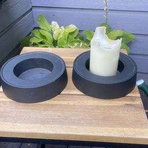 NWT IKEA set of 2 classic metal disk pillar candle holders
